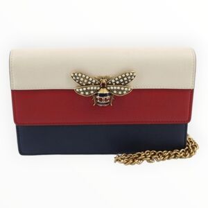 Gucci Bee Crossbody Chain Clutch Bag With Dust Bag Red White Blue Leather
